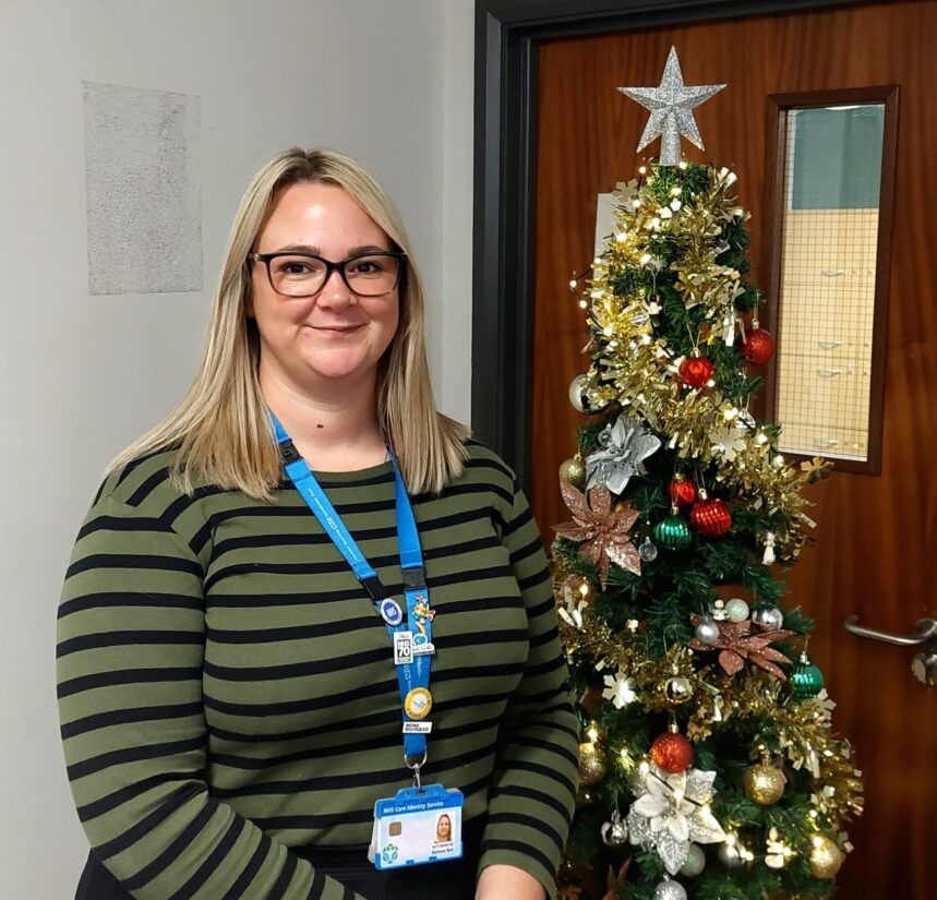 Stefanie Bell, Clinical Lead, Humber Teaching NHS Foundation Trust's 0-19 service in Hull. Blonde shoulder length hair with glasses, wearing a striped green and black top